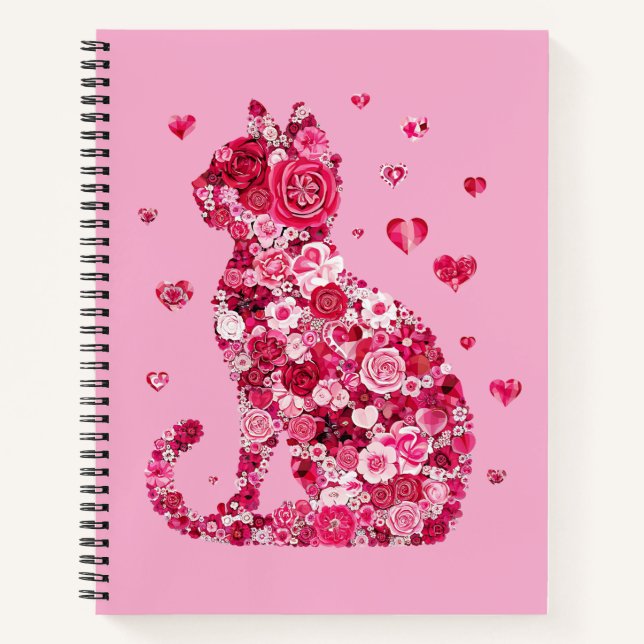 Cuaderno Silueta de gato floral ArtFaux tela envuelta (Anverso)