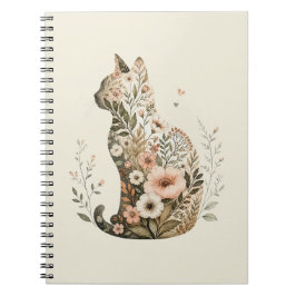 Cuaderno Silueta de gato floral boho flor silvestre