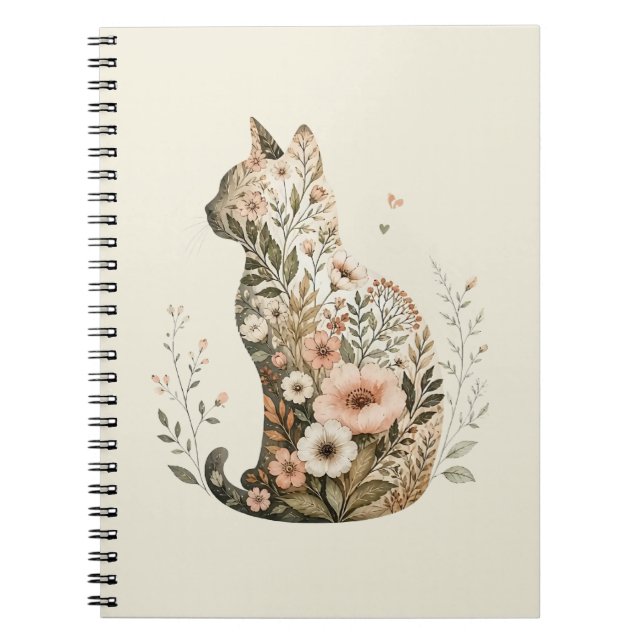 Cuaderno Silueta de gato floral boho flor silvestre (Frente)