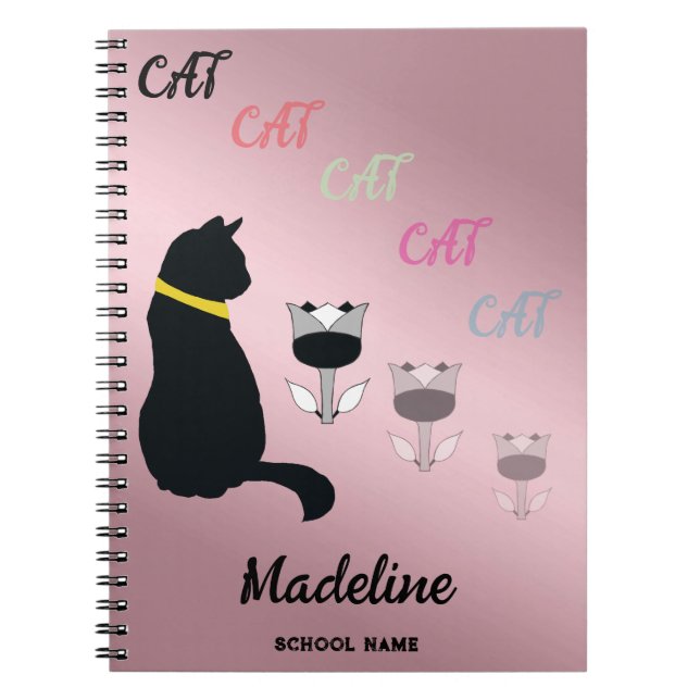 Cuaderno Silueta de Gato Negro Modificar Texto y Opacidad d (Frente)