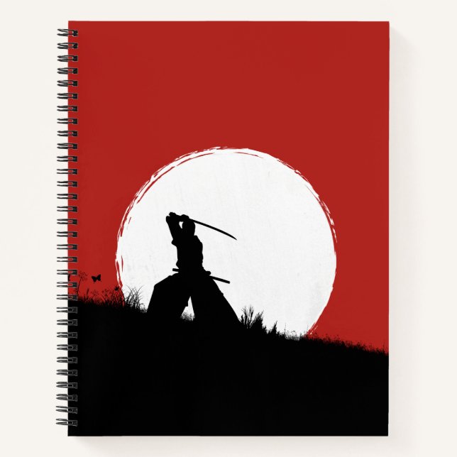 Cuaderno Silueta de guerrero samurái japonés Sol espiral No (Anverso)