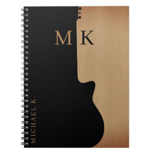 Cuaderno Silueta de guitarra de madera bronceada con monogr