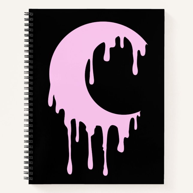 Cuaderno Silueta de la luna de goteo rosa negro de bruja gó (Anverso)
