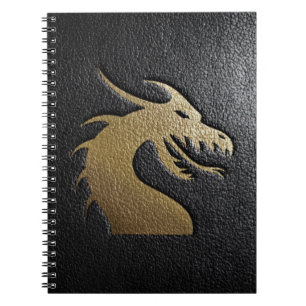 Cuaderno Silueta de oro del dragón en el cuero negro