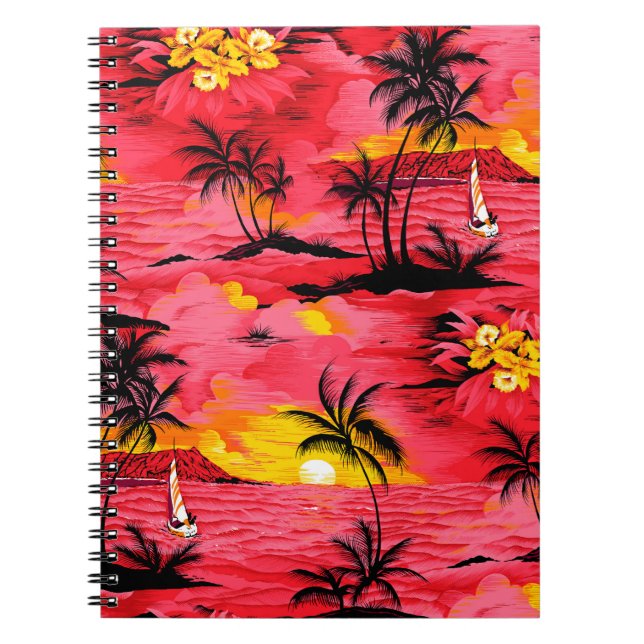 Cuaderno Silueta de palmeras acuáticas y patrón de playa (Frente)