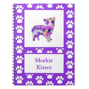 Cuaderno Silueta de perro lindo Morkie Pata Morada PY&B