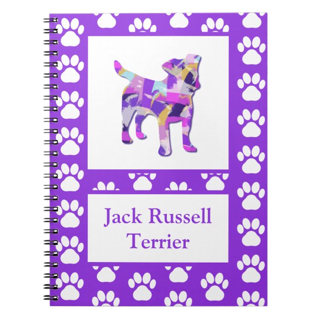 Cuaderno Silueta de perro Terrier Jack Russell Pata MoradoP (Frente)