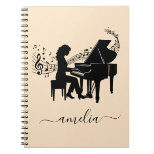Cuaderno Silueta de Pianista Chica Personalizada Notas Musi