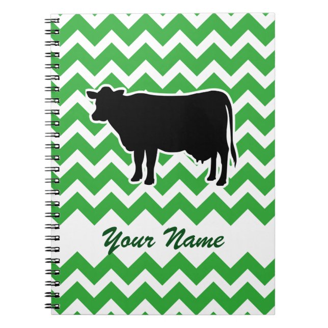 Cuaderno Silueta de vaca con patrón de cheurón verde (Frente)