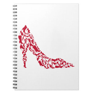 Cuaderno silueta del zapato con muchos diversos zapatos