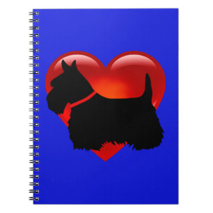 Cuaderno silueta en negro/blanco de Terrier Escocés con cor