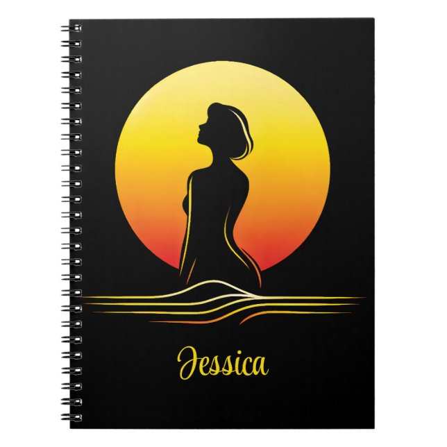 Cuaderno Silueta femenina de puesta de sol retro (Frente)
