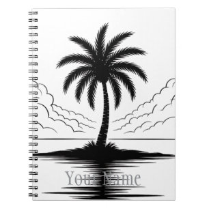 Cuaderno Silueta negra/blanca de árbol de palma personaliza