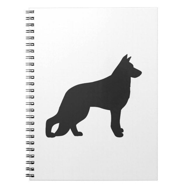 Cuaderno Silueta negra de perro pastor alemán (Frente)