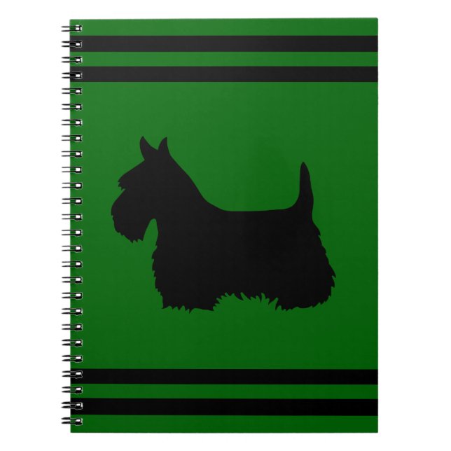 Cuaderno silueta negro/blanco de Terrier Escocés verde/nomb (Frente)