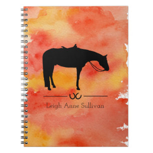 Cuaderno Silueta occidental negra del caballo en acuarela