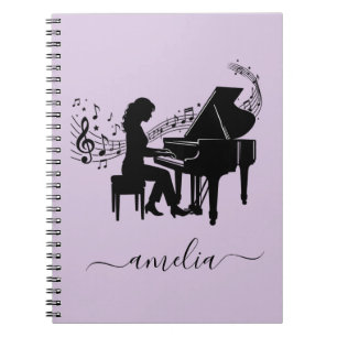 Cuaderno Silueta Personalizada de Pianista Mujer Notas Musi