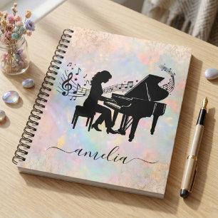 Cuaderno Silueta Personalizada de Pianista Mujer Notas Musi