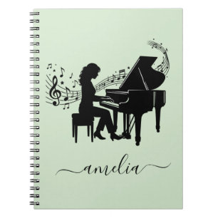 Cuaderno Silueta Personalizada de Pianista Mujer Notas Musi