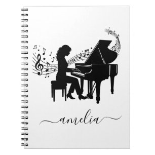 Cuaderno Silueta Personalizada de Pianista Mujer Notas Musi