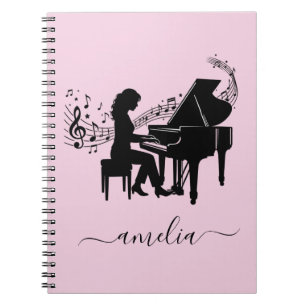 Cuaderno Silueta Personalizada de Pianista Mujer Notas Musi