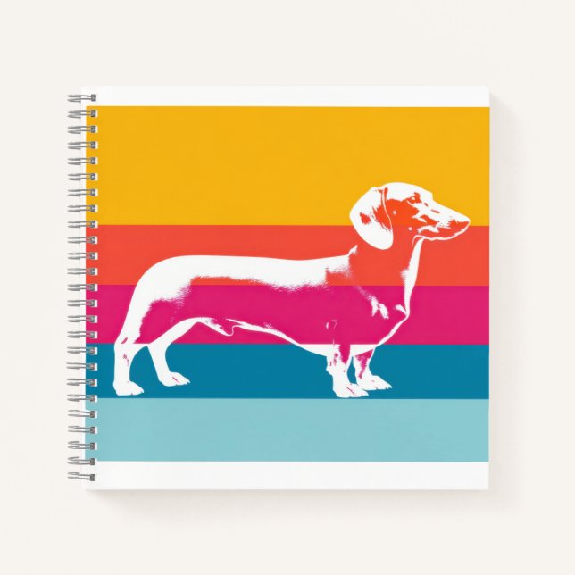 Cuaderno Silueta Retro de Dachshund – Arte de Perro Pop Col (Anverso)