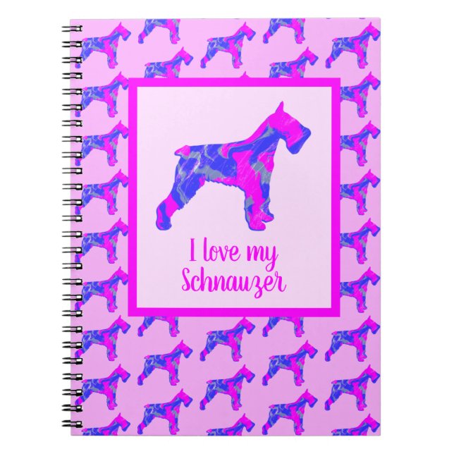 Cuaderno Silueta rosa y azul de Schnauzer Dog Lover (Frente)