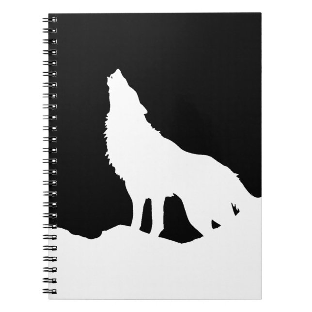 Cuaderno Silueta Única de Lobo Pop Art en Blanco y Negro (Frente)