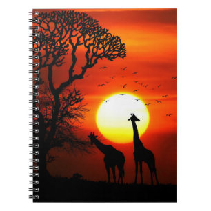 Cuaderno Siluetas africanas de la jirafa de la puesta del