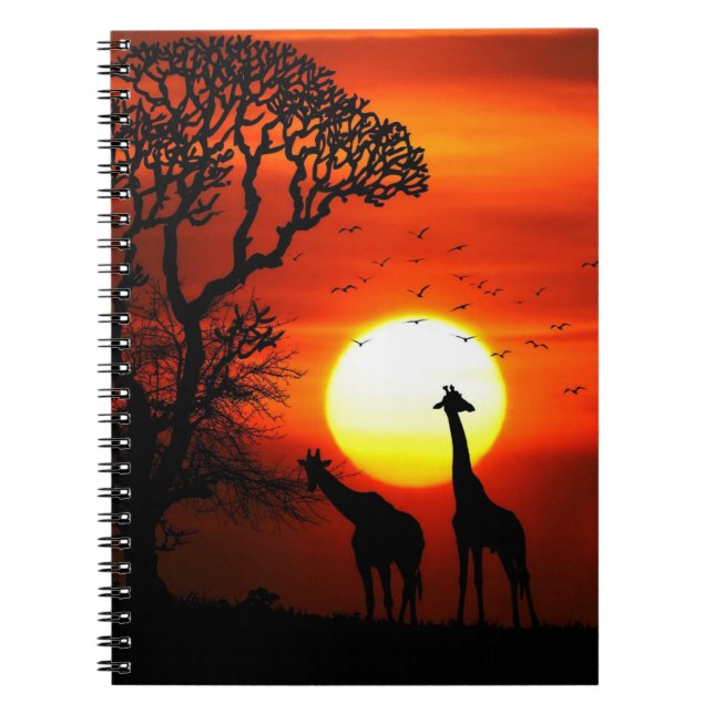 Cuaderno Siluetas africanas de la jirafa de la puesta del (Frente)