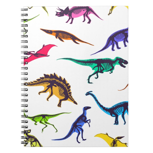 Cuaderno Siluetas de dinosaurio: patrón de sketch vintage. (Frente)
