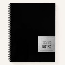 Cuaderno Silver Black Elegant Simple Professional Name