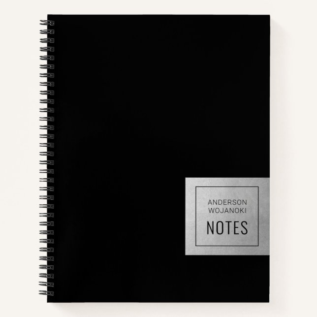 Cuaderno Silver Black Elegant Simple Professional Name (Anverso)