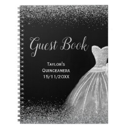 Cuaderno Silver Dress Faux Glitter Quinceanera  guest Book