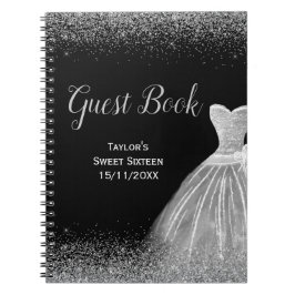Cuaderno Silver Dress Faux Glitter Sweet 16 guest Book