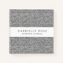 Cuaderno Silver Glitter Minimalist Journal Notebook Name