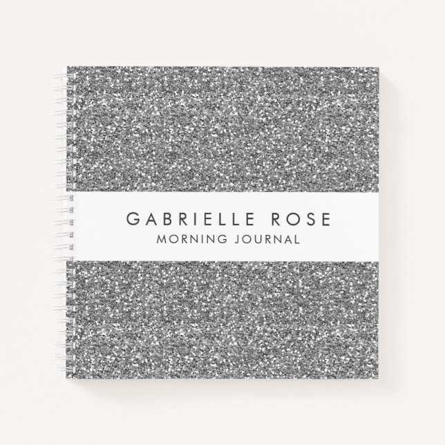 Cuaderno Silver Glitter Minimalist Journal Notebook Name (Anverso)