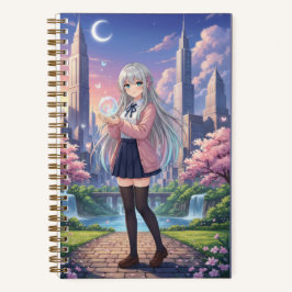 Cuaderno Silver Hair Anime Girl & Glowing Butterfly Orb