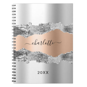 Cuaderno Silver rose gold agate marble name script
