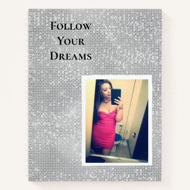 Cuaderno Silver Sparkle Your Photo Personaliza la cita (Anverso)