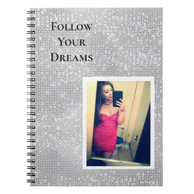 Cuaderno Silver Sparkle Your Photo Personaliza la cita (Frente)