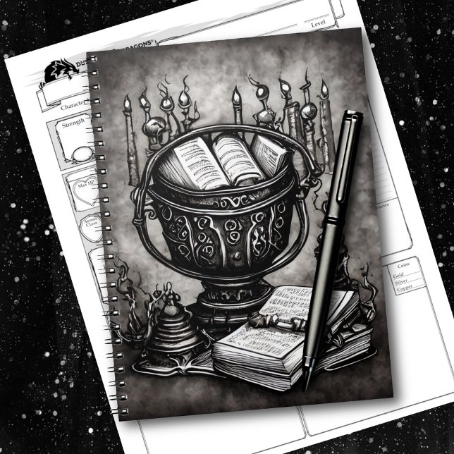 Cuaderno Silvery Steampunk Cauldron Spellbooks and Potions (Subido por el creador)