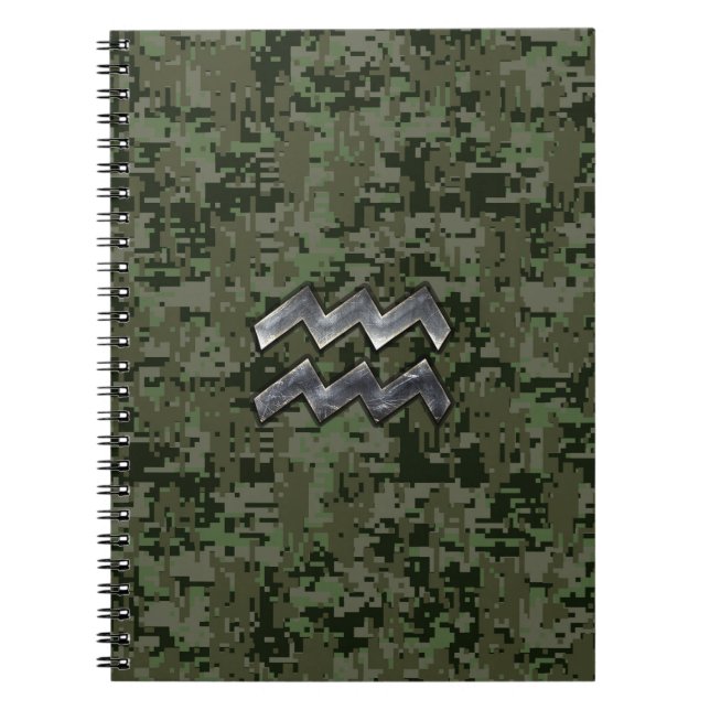 Cuaderno Símbolo Aquarius Zodiac del camo digital verde oli (Frente)