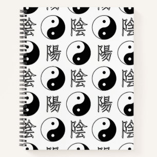 Cuaderno Símbolo blanco de Yinyang patrón chino
