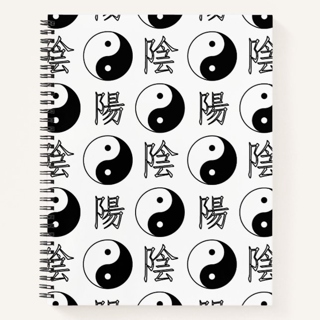 Cuaderno Símbolo blanco de Yinyang patrón chino (Anverso)