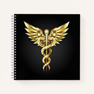 Cuaderno Símbolo Caduceo Poligonal Dorado