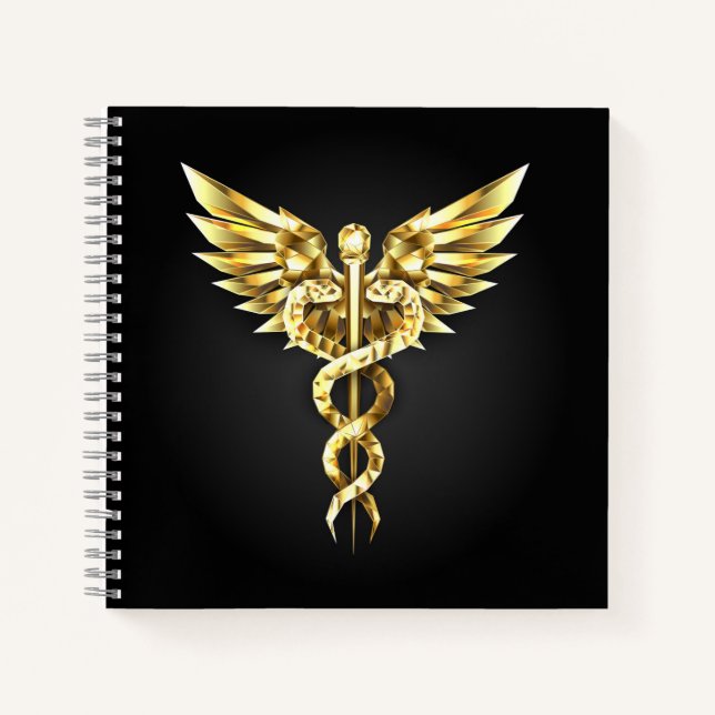 Cuaderno Símbolo Caduceo Poligonal Dorado (Anverso)