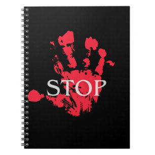 Cuaderno Símbolo de advertencia "STOP" con huella de mano r
