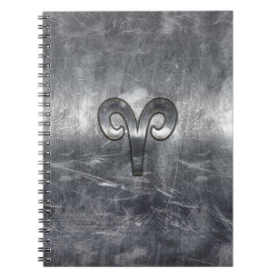 Cuaderno Símbolo de Aries Zodiac en estilo de acero platead