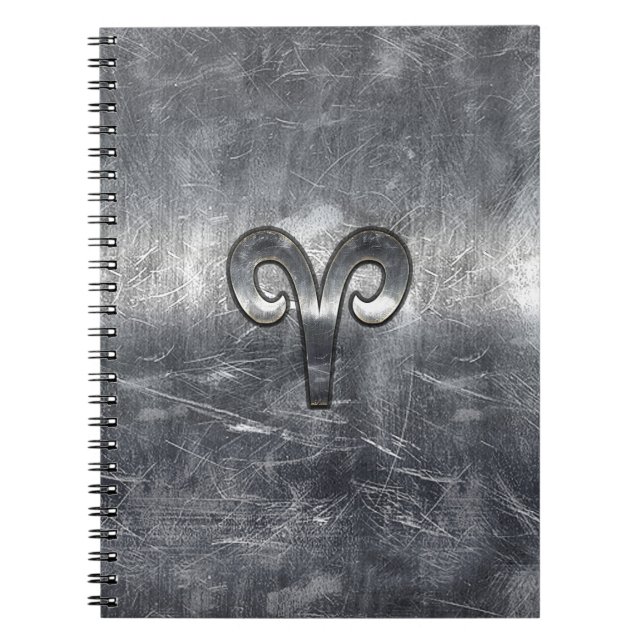 Cuaderno Símbolo de Aries Zodiac en estilo de acero platead (Frente)